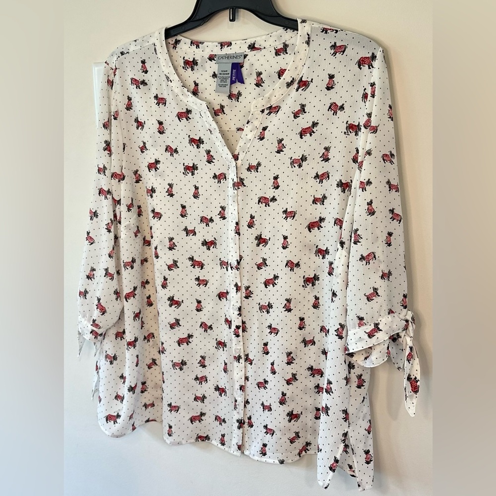Catherines Women’s Petite Plus Size Scottie Dog Blouse Size 1X WP 18/20WP